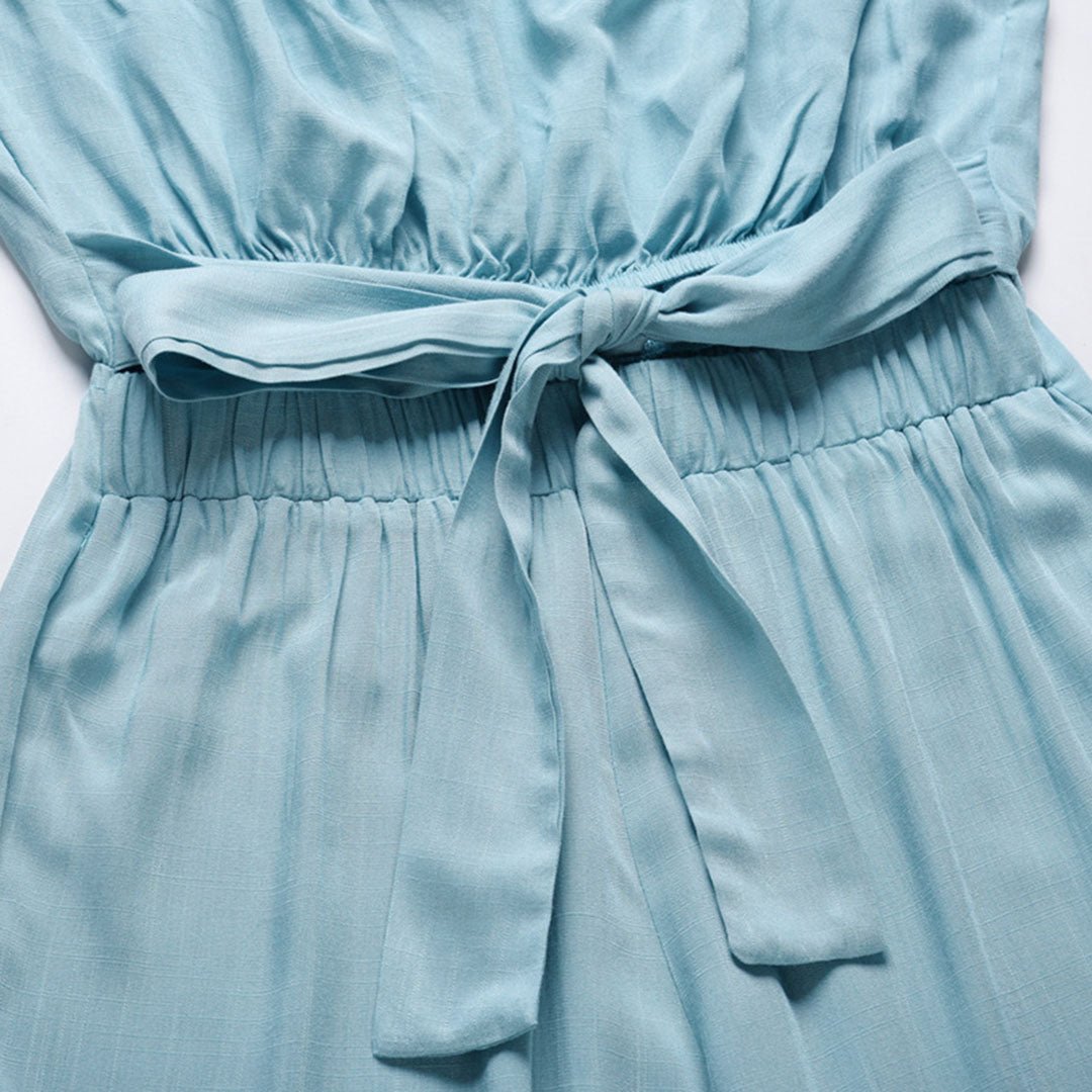Women's Strapless Tie Waist Wide Leg Jumpsuit