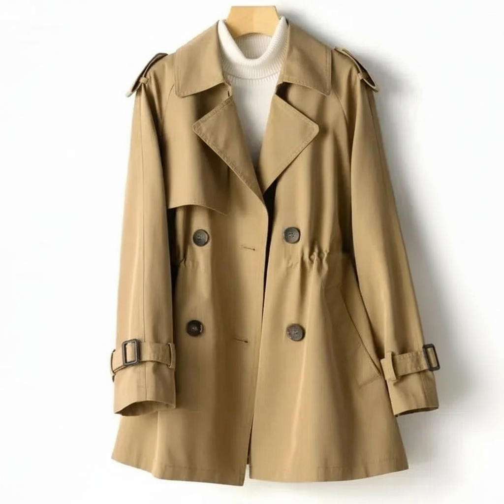 Medium Length Adjustable Waist Trench Coat for Women
