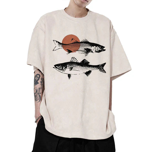 DEAN - Vis T-shirt met kunstprint