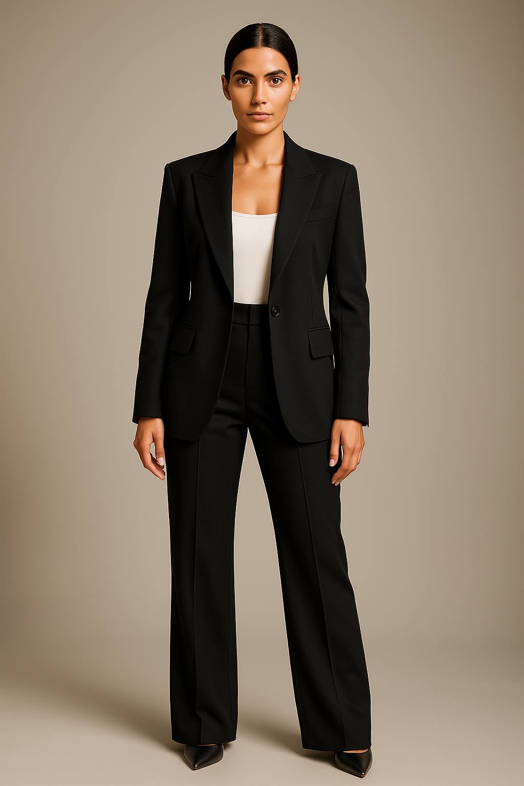 Women’s Tailored Blazer and Wide Leg Trousers Set Structured Two Piece Suit
