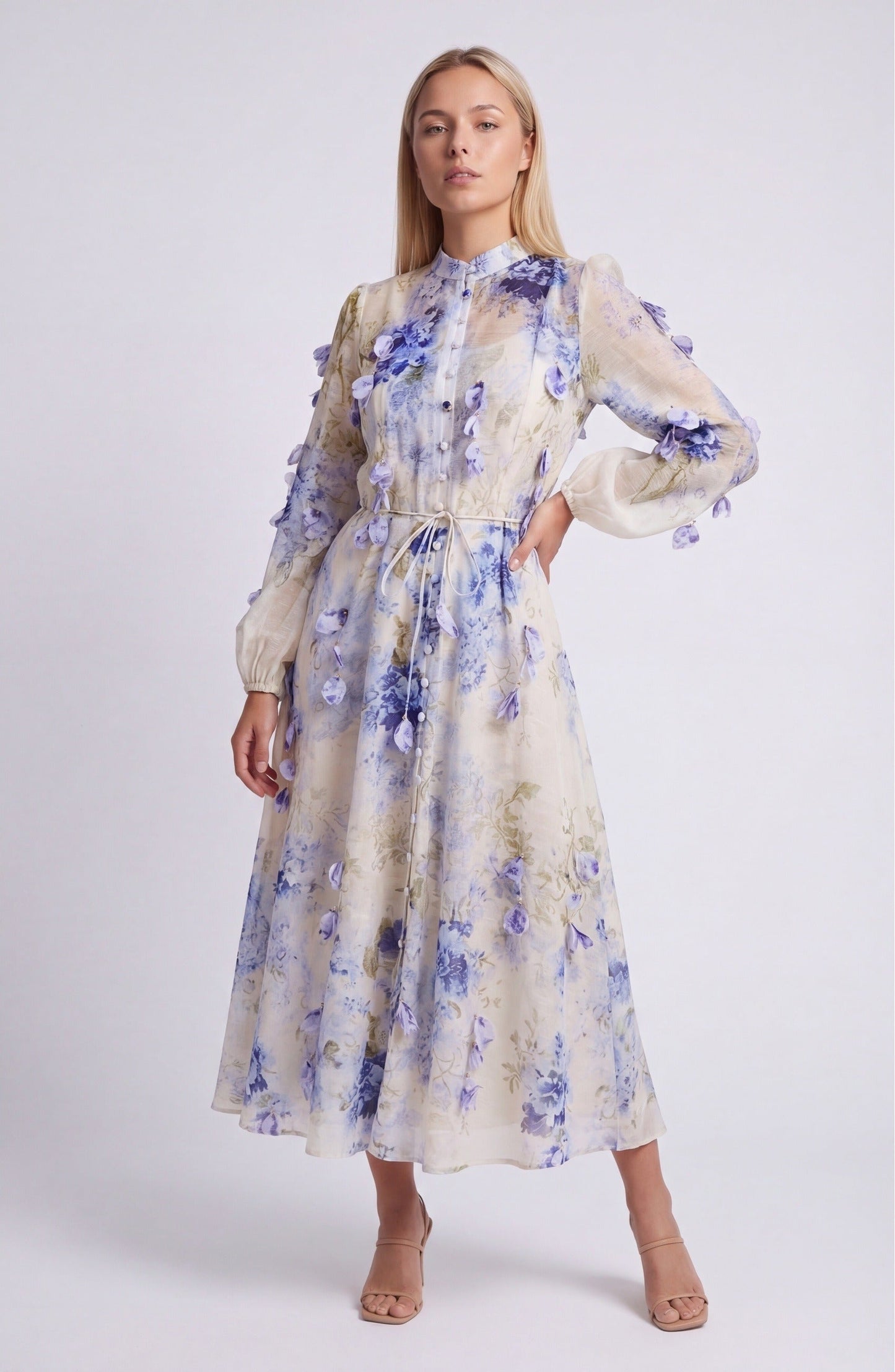Laure Dames Maxi Jurk | Blauwe Bloemenprint | Elegante Lange Jurk