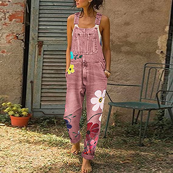 Denim Jumpsuit | Tuinbroek Dames | Bloemenprint & Comfortabele Pasvorm