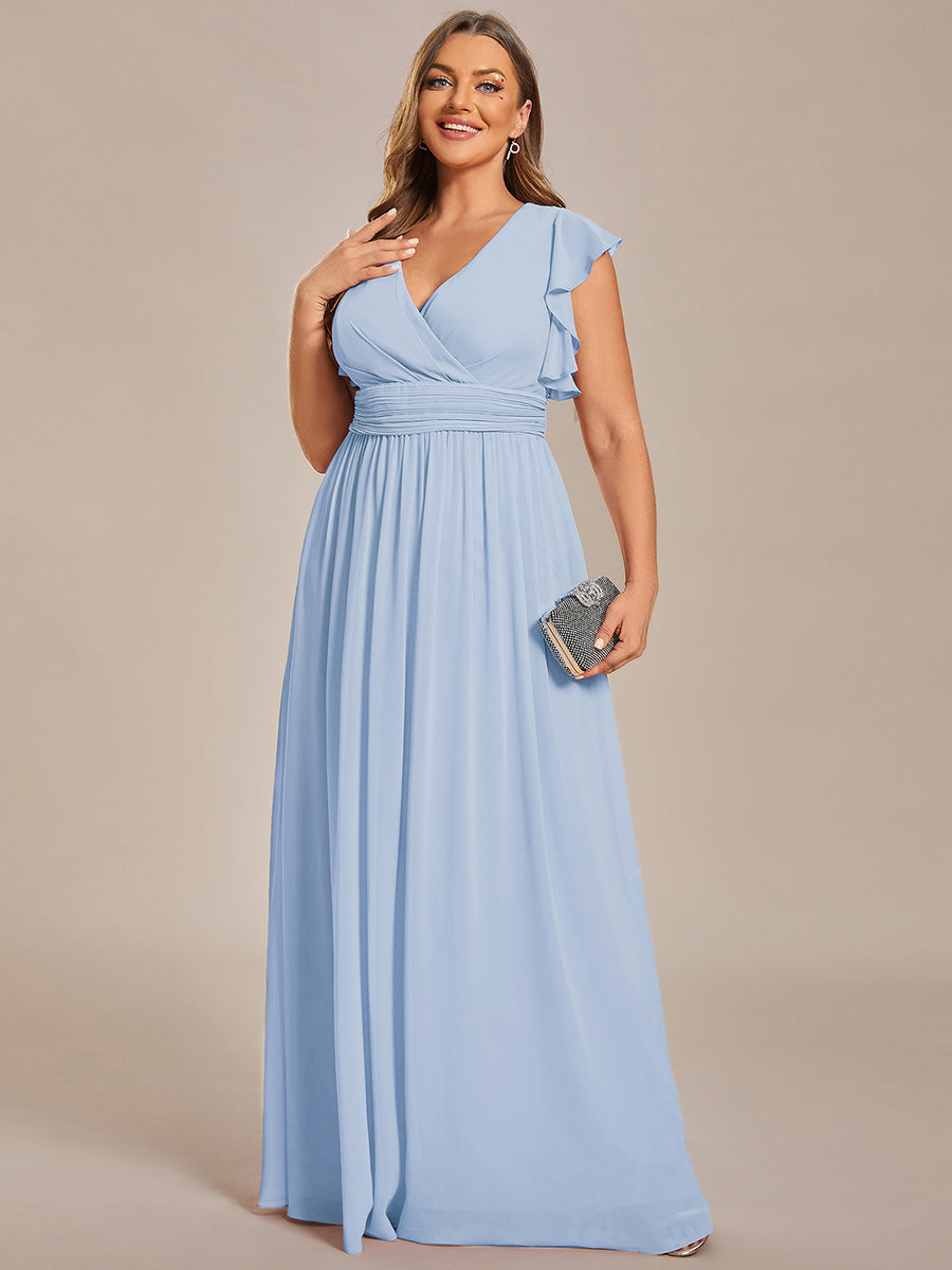 ever LILYANA|Robe demoiselle d'honneur en mousseline manches plissées avec découpe au dos