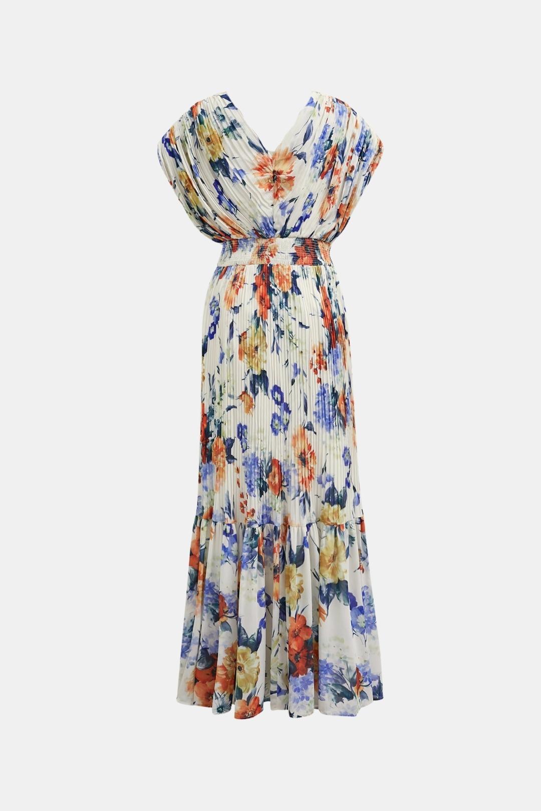 Eliza - Pleated Chiffon Floral Blossom Long Dress