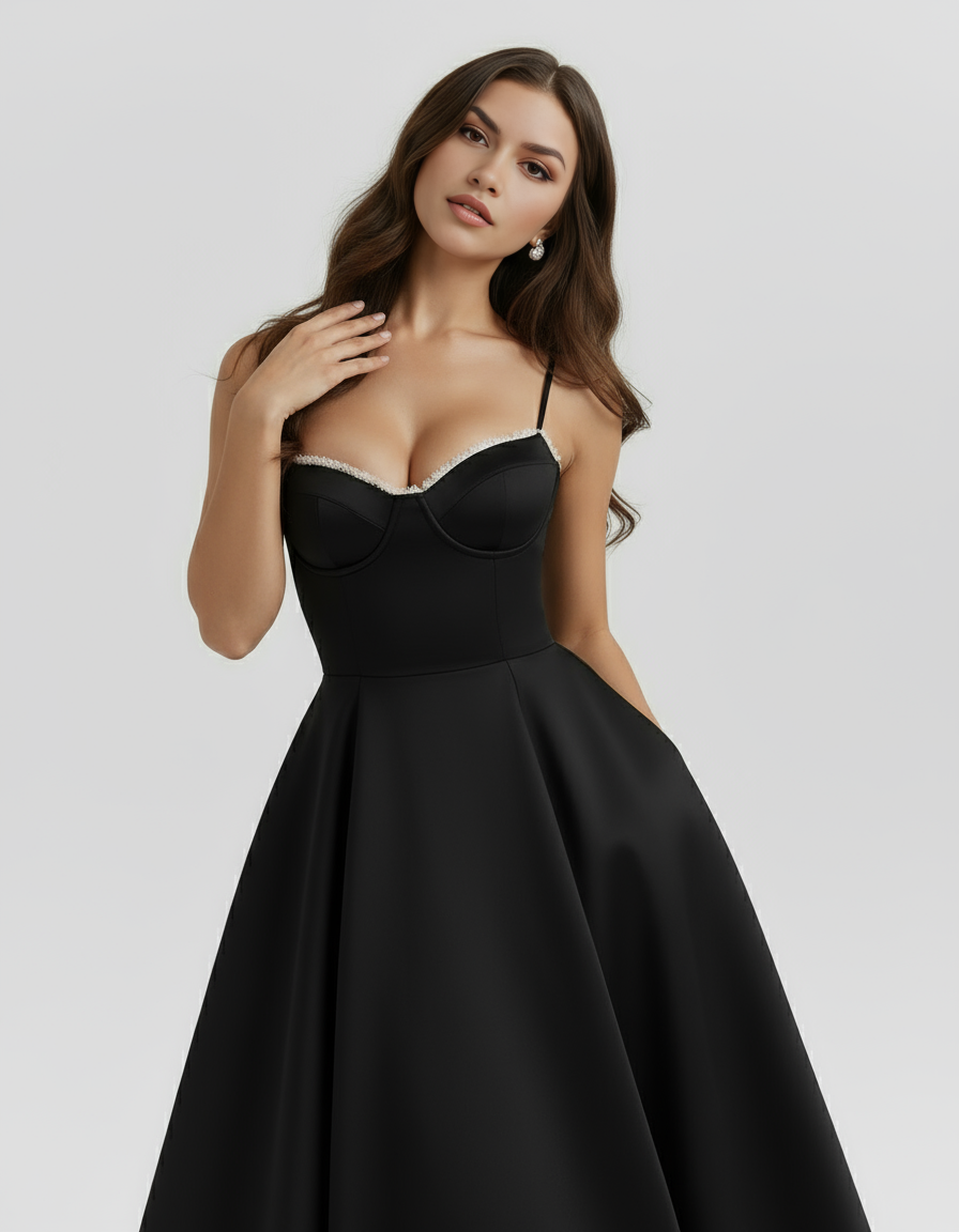 Selene™ — Robe midi romantique en tulle — noir intense — élégance intemporelle