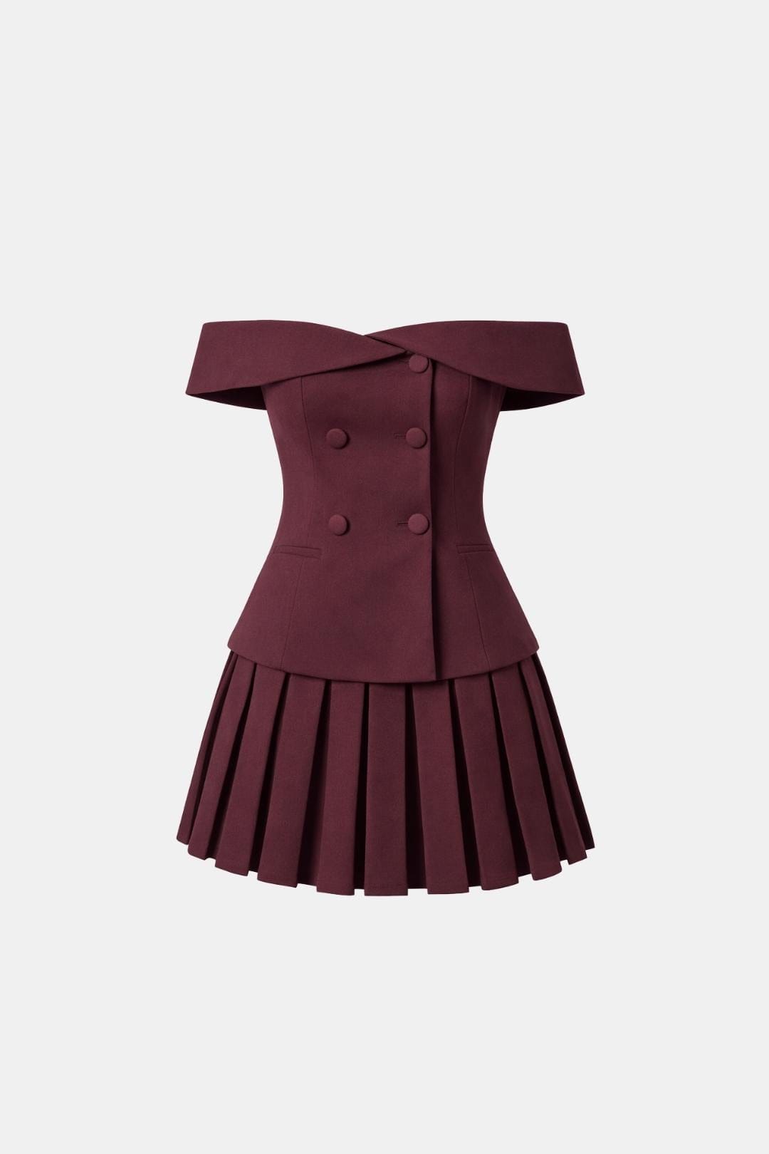 Florise - Off Shoulder Button Detail Mini Dress Set