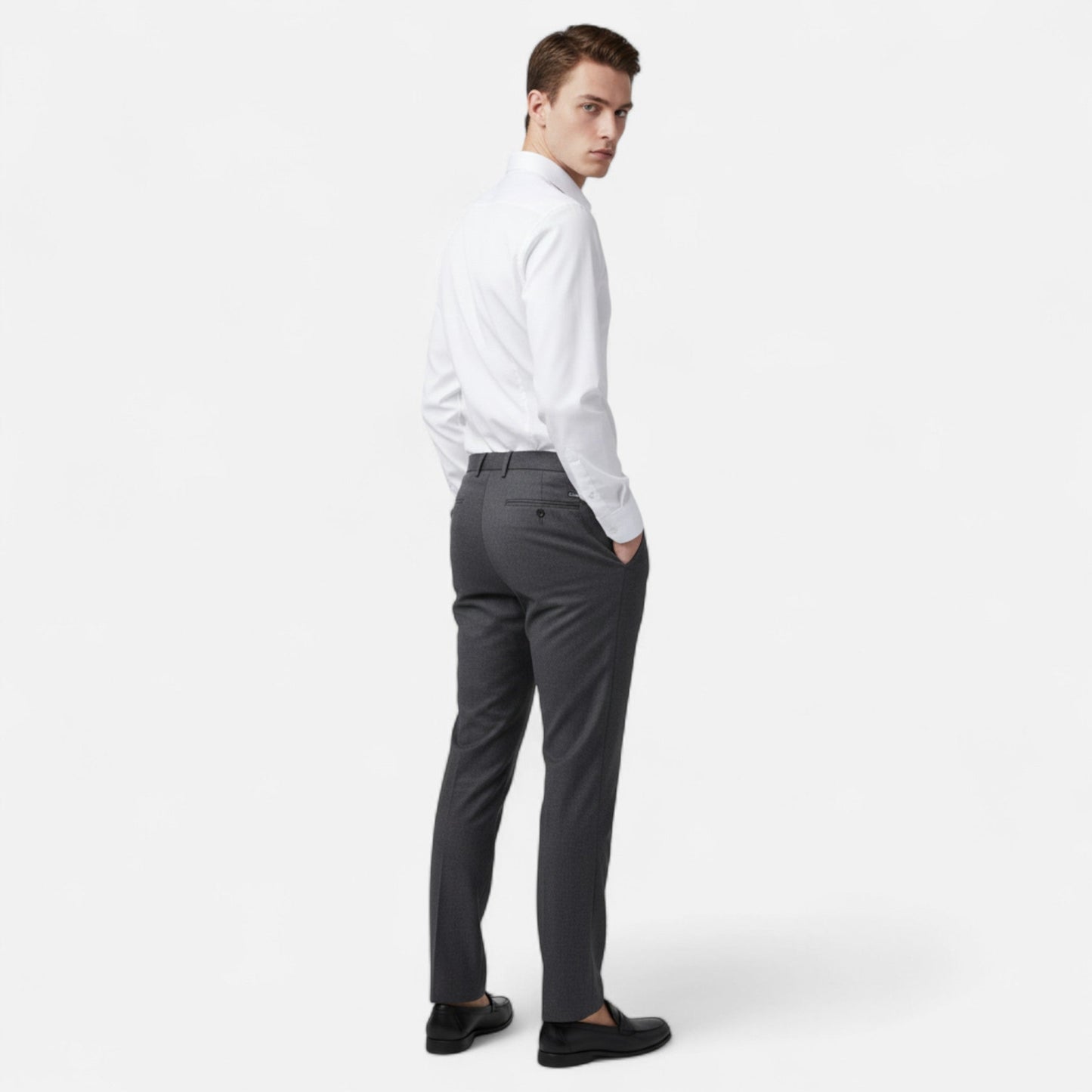 Chemise à manches longues pour homme, coupe ajustée et extensible