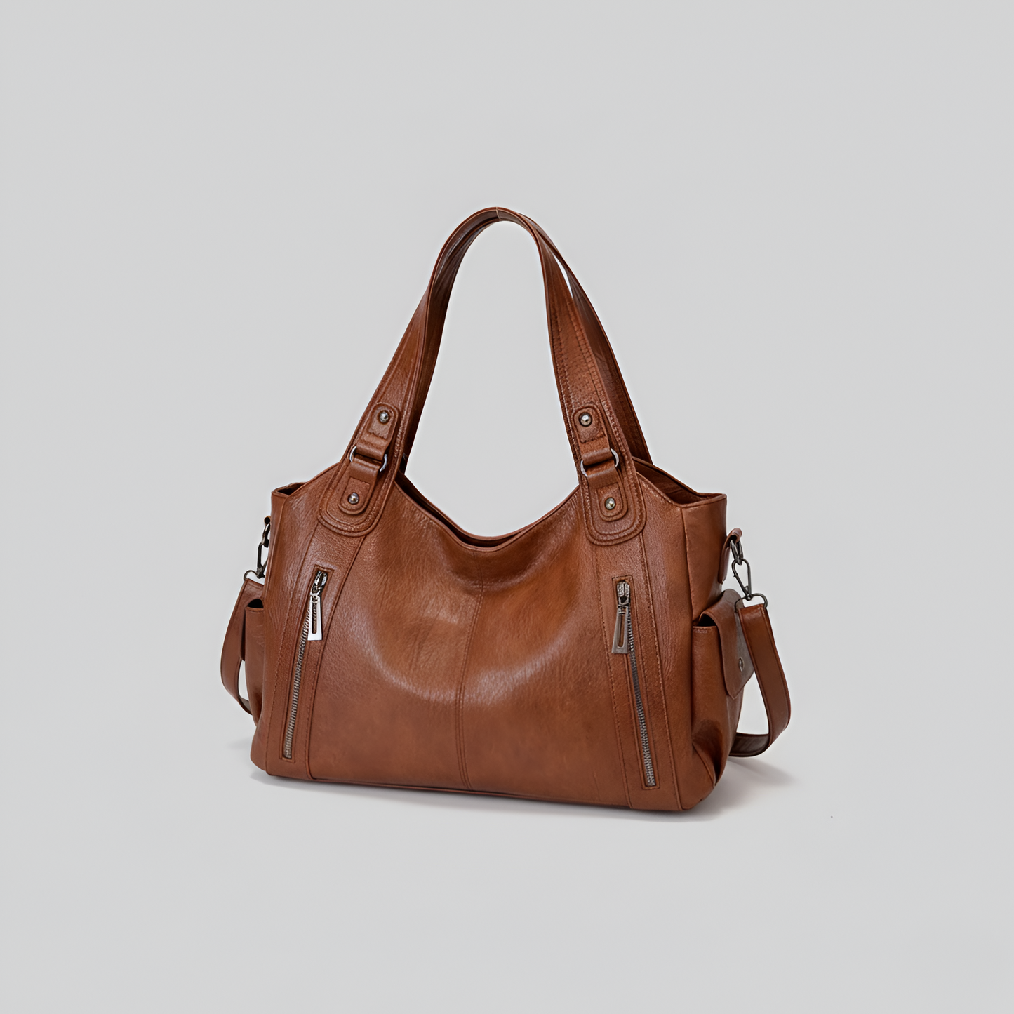 Women’s Genuine Leather Handbag Tote with Zipper Pockets and Shoulder Strap