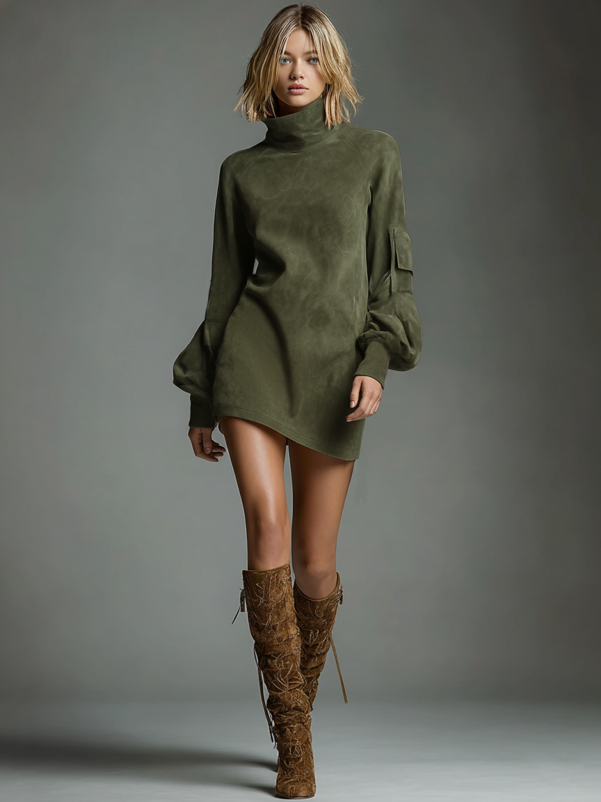 Damen Kleid mit Stehkragen und Langarm | Mini
