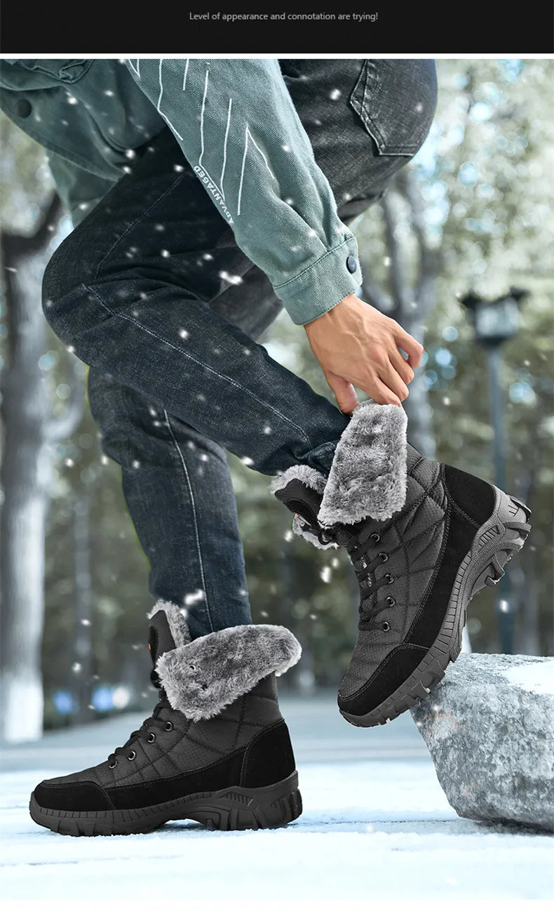 Hexton Men's Winter Boots by JesseVance  Co. NYC: Waterproof High-Top Plush Lined Snow Boots with Superior Grip for Winter Hikes  Slippery Black Ice