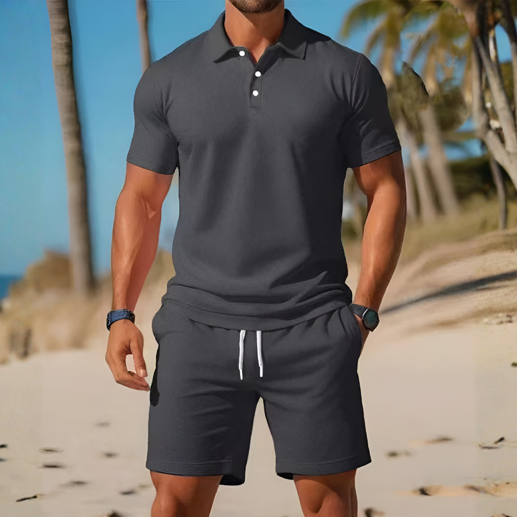 Men’s Knitted Polo Shirt and Shorts Casual Set