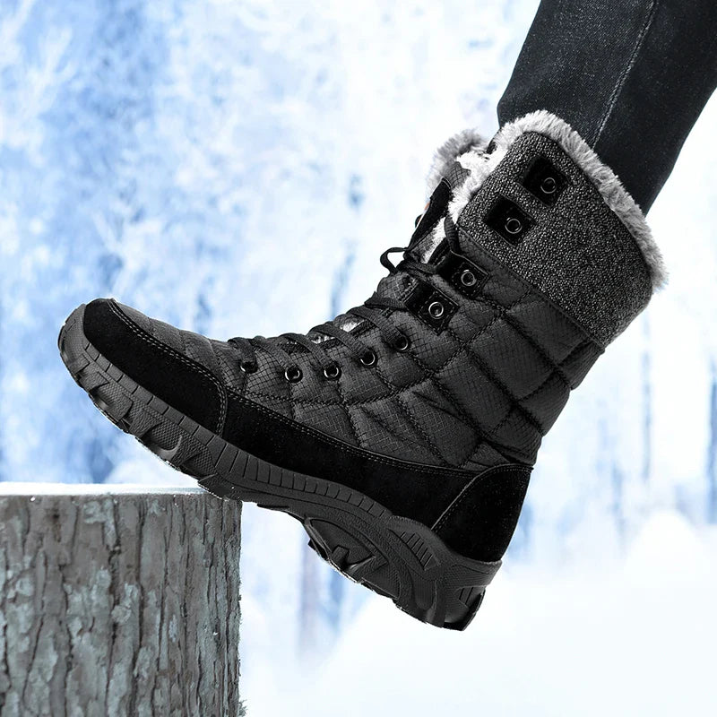 Hexton Men's Winter Boots by JesseVance  Co. NYC: Waterproof High-Top Plush Lined Snow Boots with Superior Grip for Winter Hikes  Slippery Black Ice