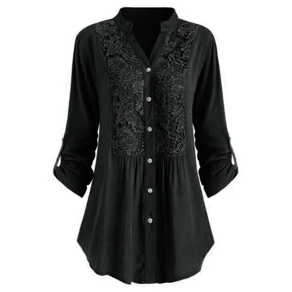 Blouse Femme Élégante en Dentelle à Boutons – Tunique Décontractée