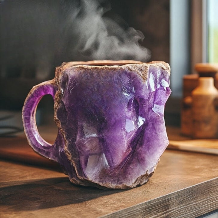 Handgemaakte Kristallen Mineraal Mok – Geïsoleerde Magnetronbestendige Beker (350–450 ml)