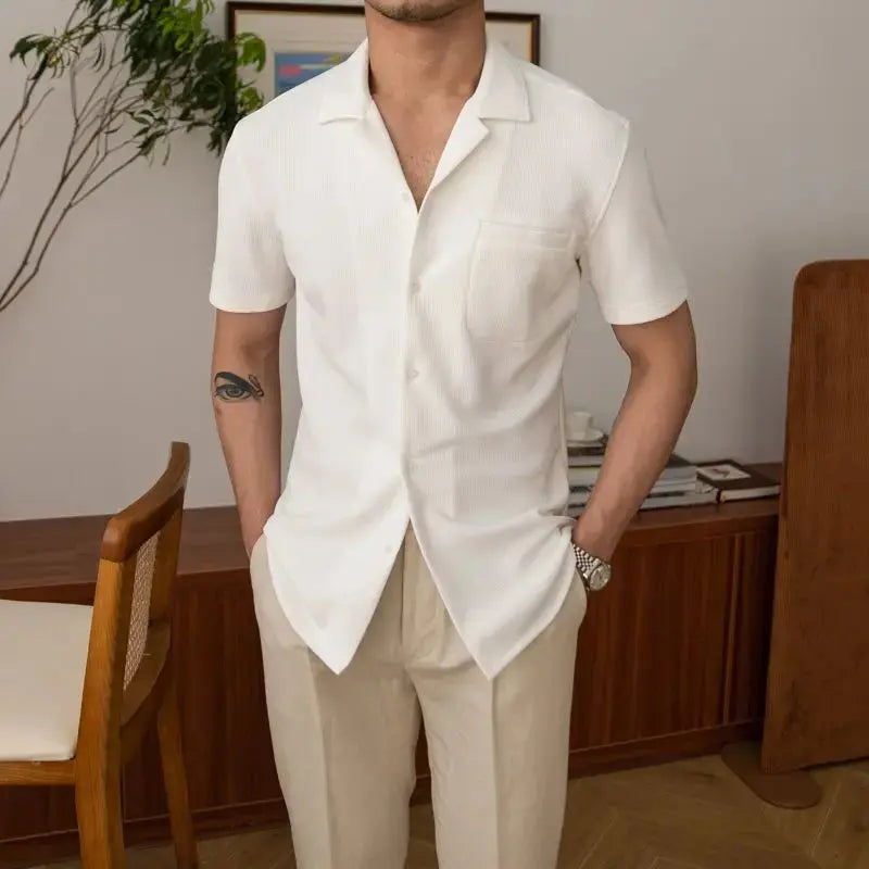 Men’s Short Sleeve Textured Open Collar Casual Shirt