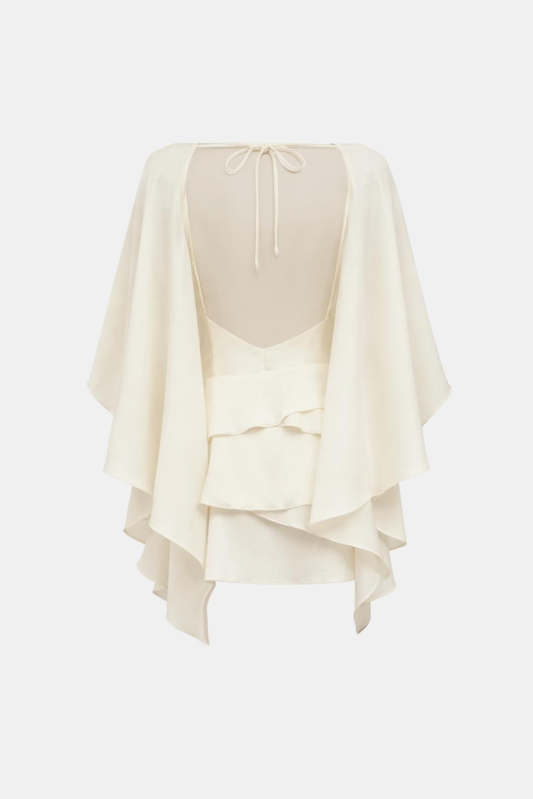 Hazel - Ruffle Shawl Satin Ruffled Mini Dress