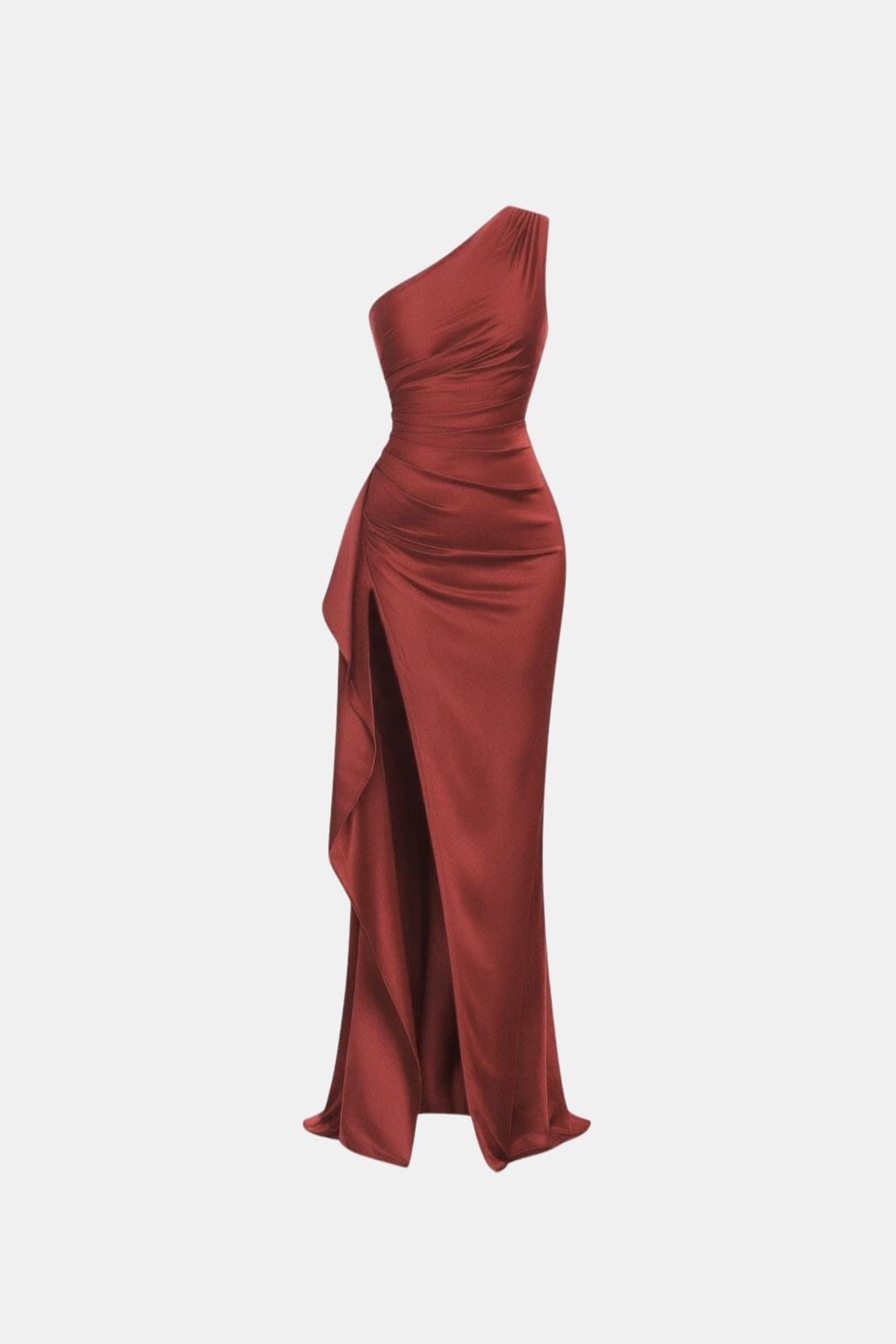 Helana – One Shoulder High Slit Satin Evening Dress