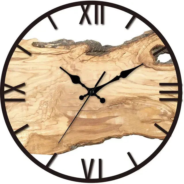 Holz-Wanduhr mit Harzdetails und römischen Ziffern – 30 cm Zorenza