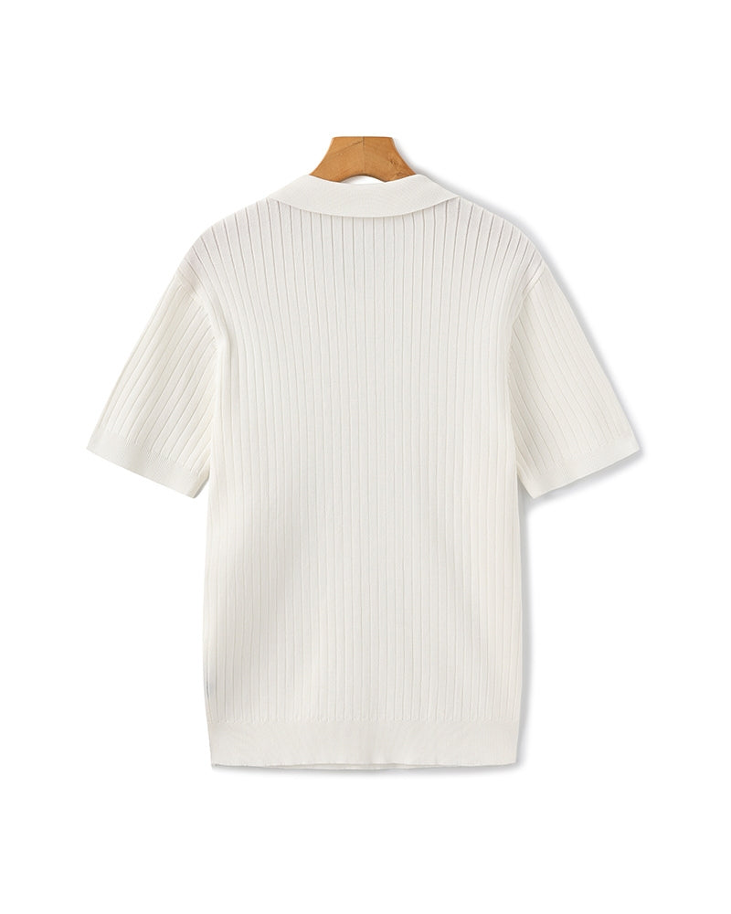 Men's Elegant Ribbed Polo Shirt Short Sleeve Classic Fit