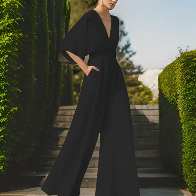 V-hals Jumpsuit met Driekwart Mouwen - Aurora Chic