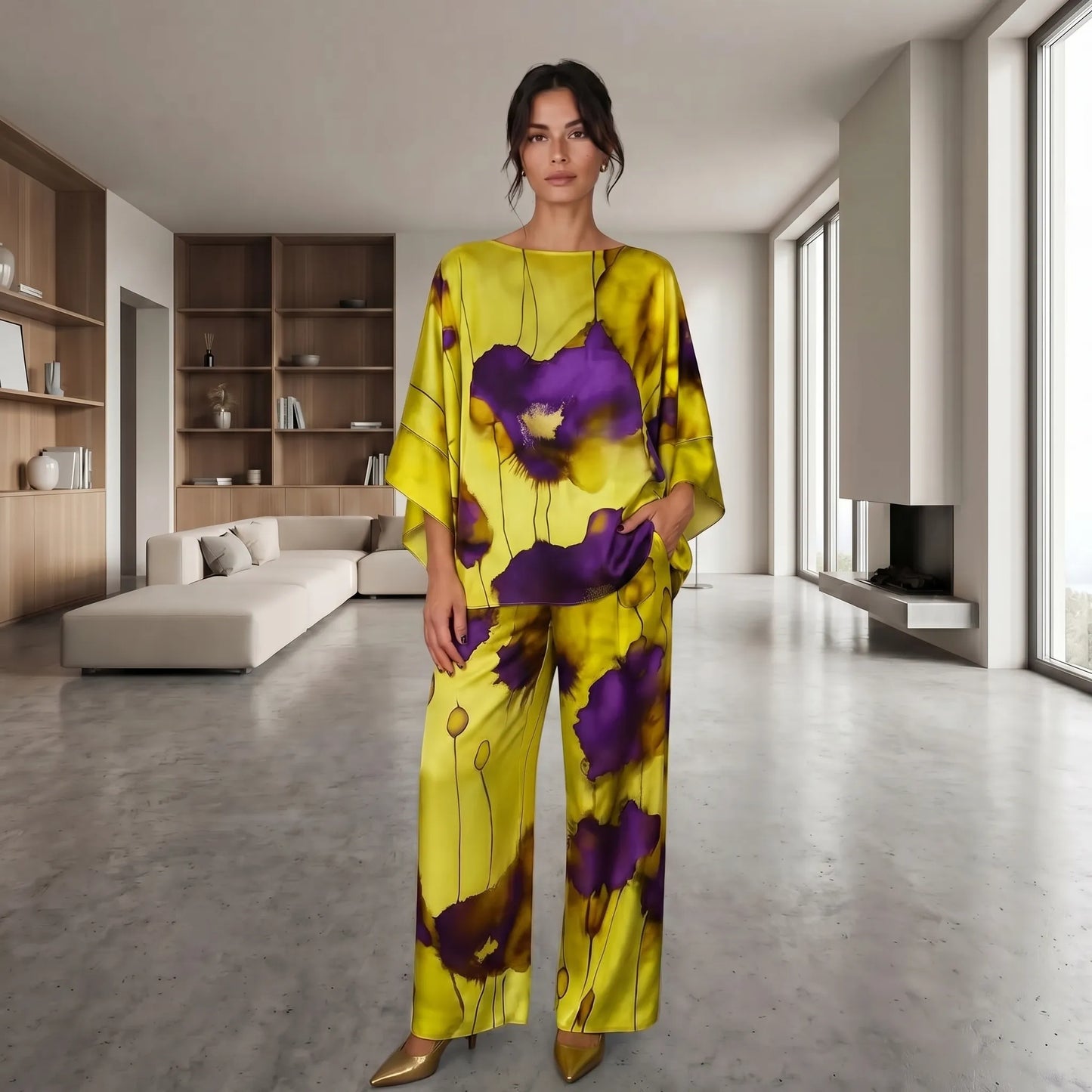Kellie - Floral Print Wide-Leg Two-Piece Set