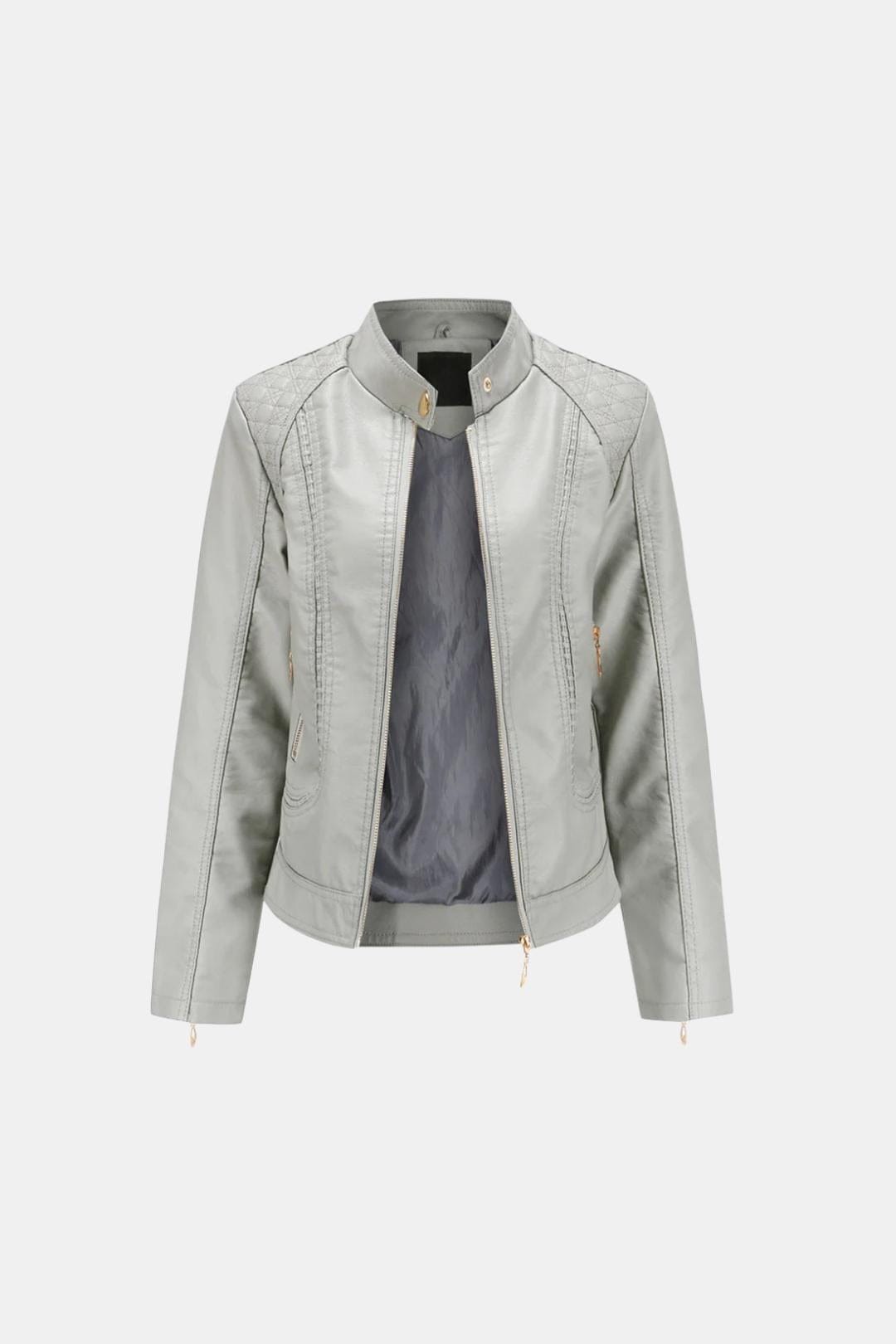Kenna – Structured Stand-Collar Leather Jacket for Women