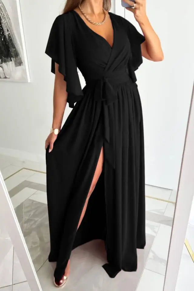 Robe longue femme décolleté en V coupe décontractée