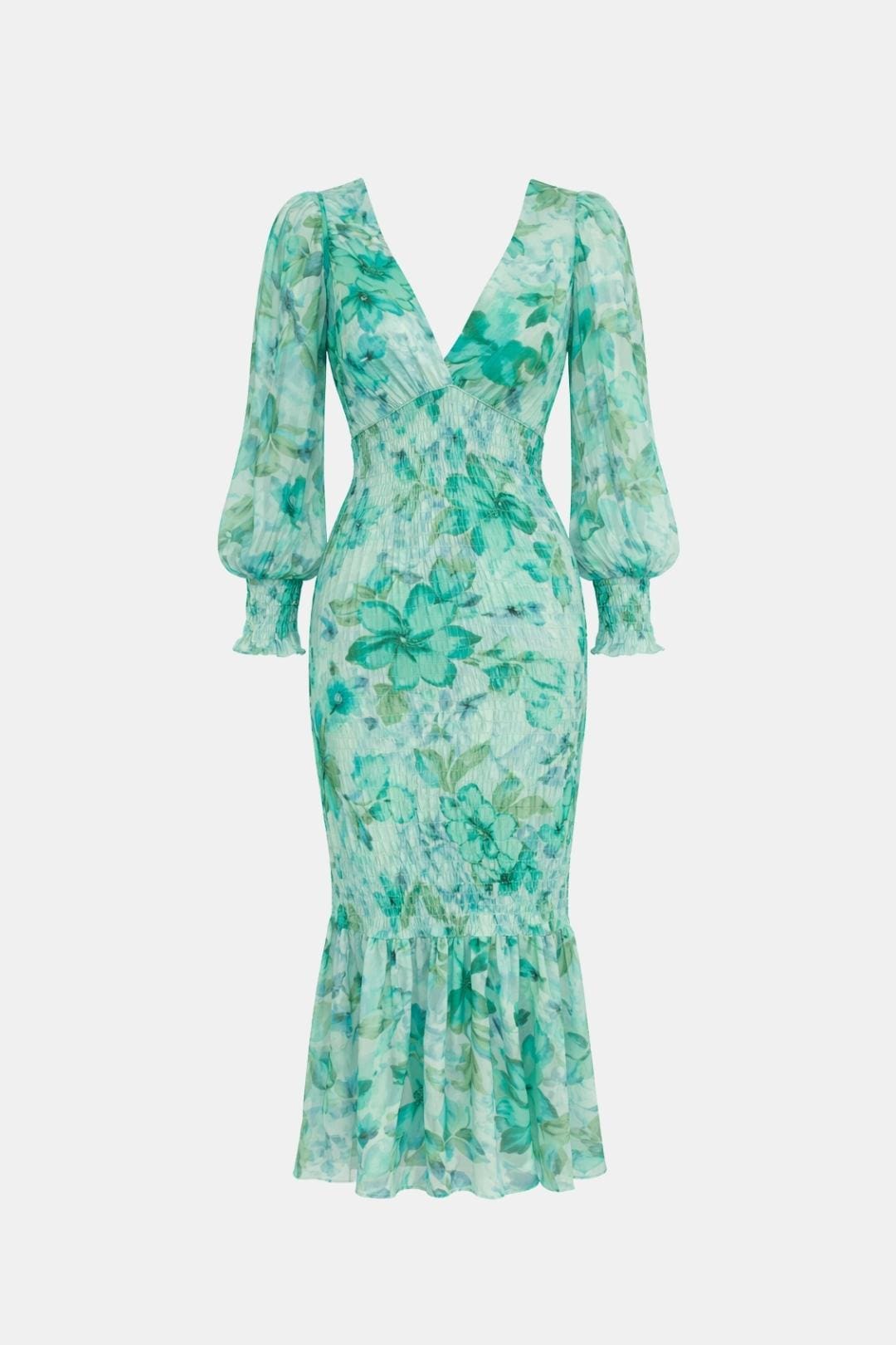 Leilanie - Elegant Floral Print Midi Dress