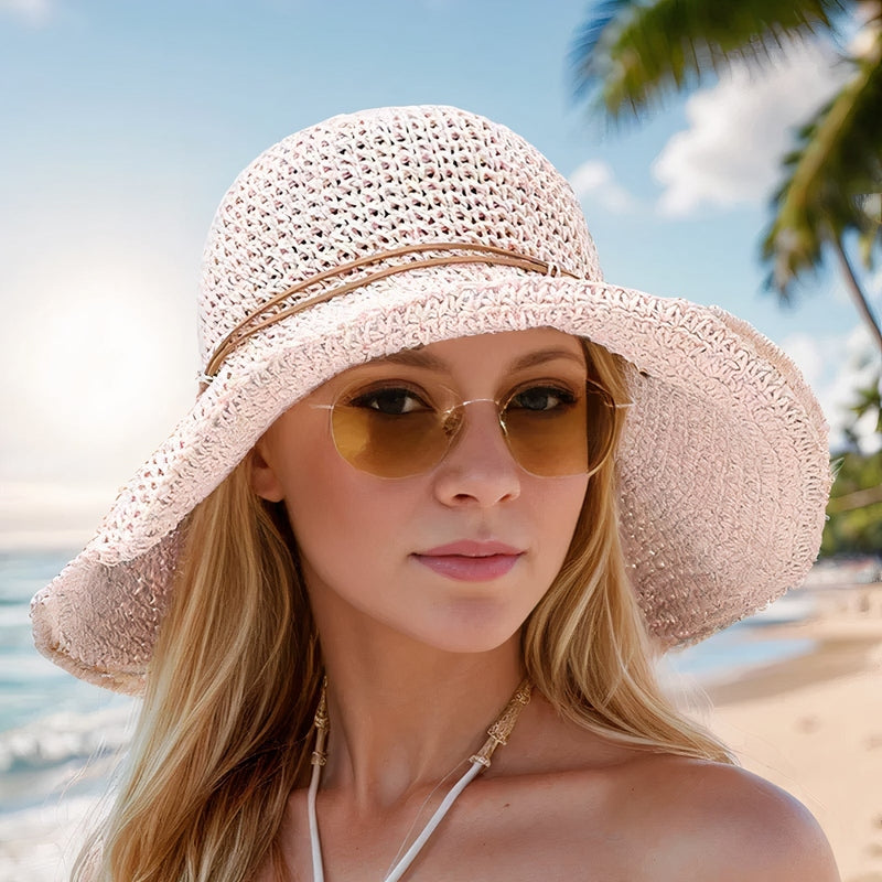 Chapeau de soleil d'été pliable pour femme – Accessoire de plage à larges bords