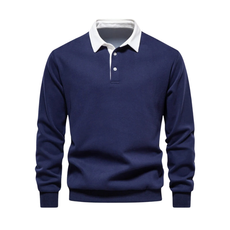 Men's Long Sleeve Polo Shirt with Contrast Collar