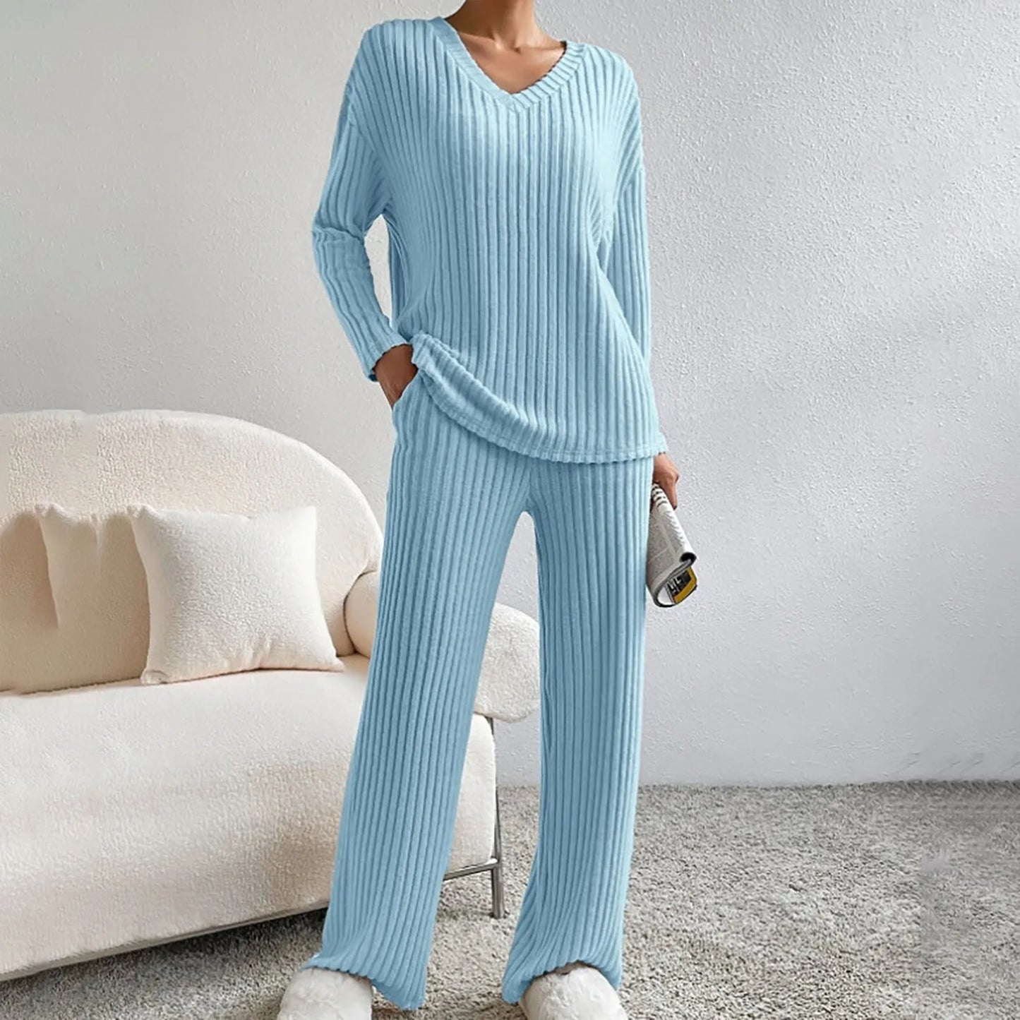 Loungewear sæt dame | Todelt ribstrikket comfy sæt