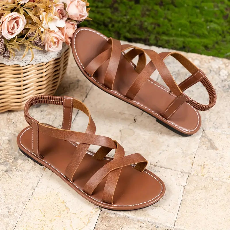 Luna’s Women’s Criss-Cross Flat Sandals – Golden Escape Comfortable Summer Style
