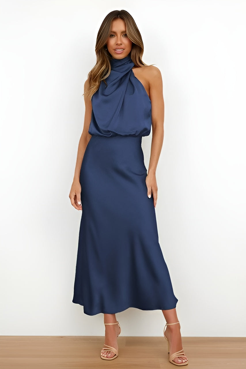 Janelle | Satin Halter Midi Dress
