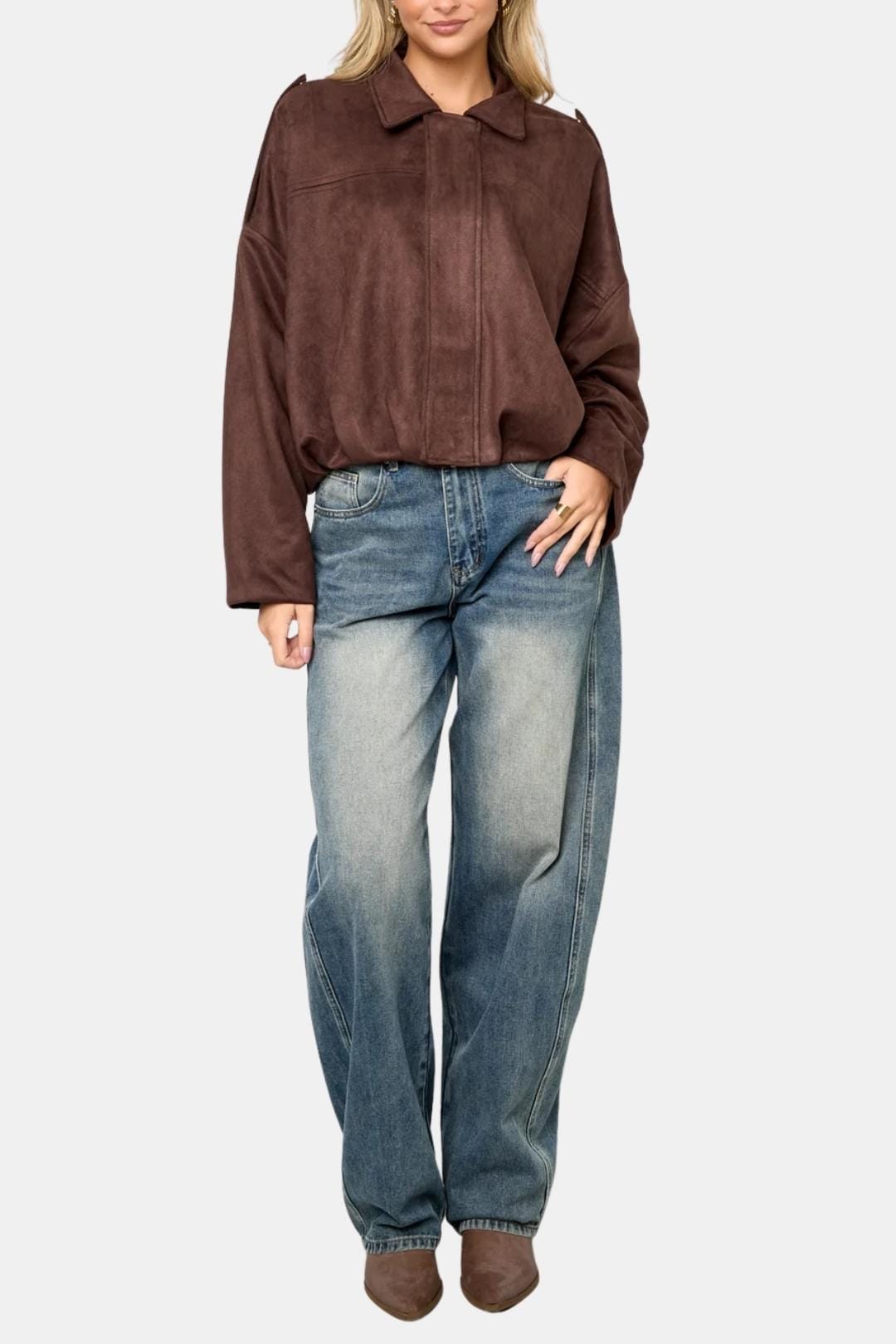 Madilyn – Oversized Matte-Suede Zip-Front Jacket