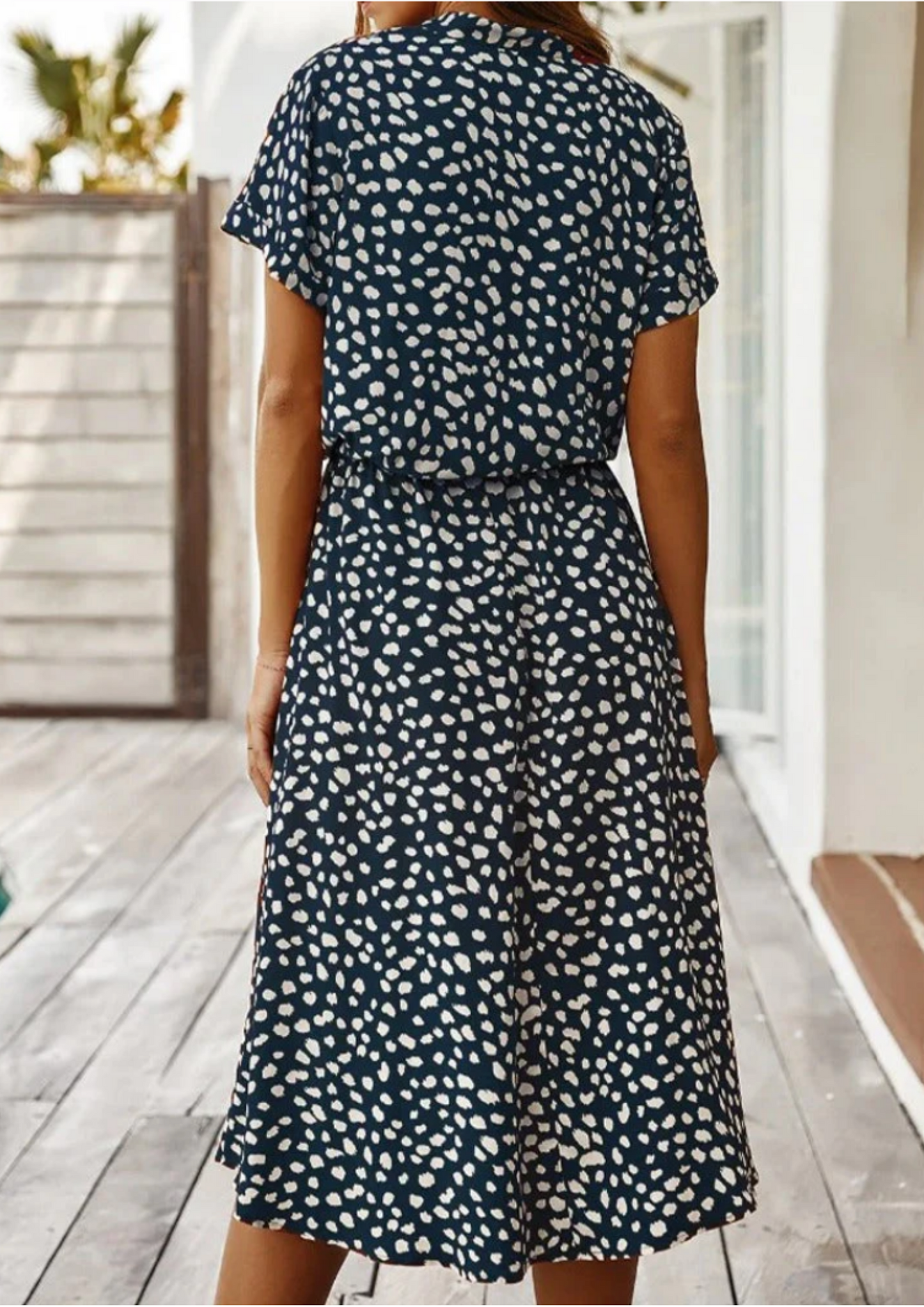 Women's Spotted Print Button-Down Midi Dress