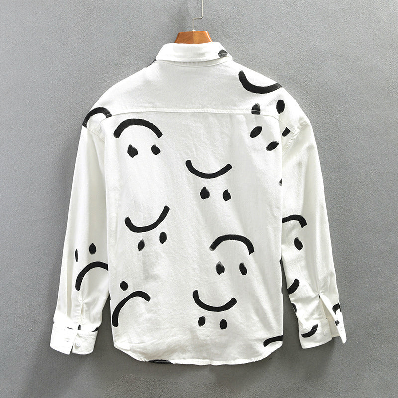 Cotton Long Sleeve Shirt with Smiley Pattern