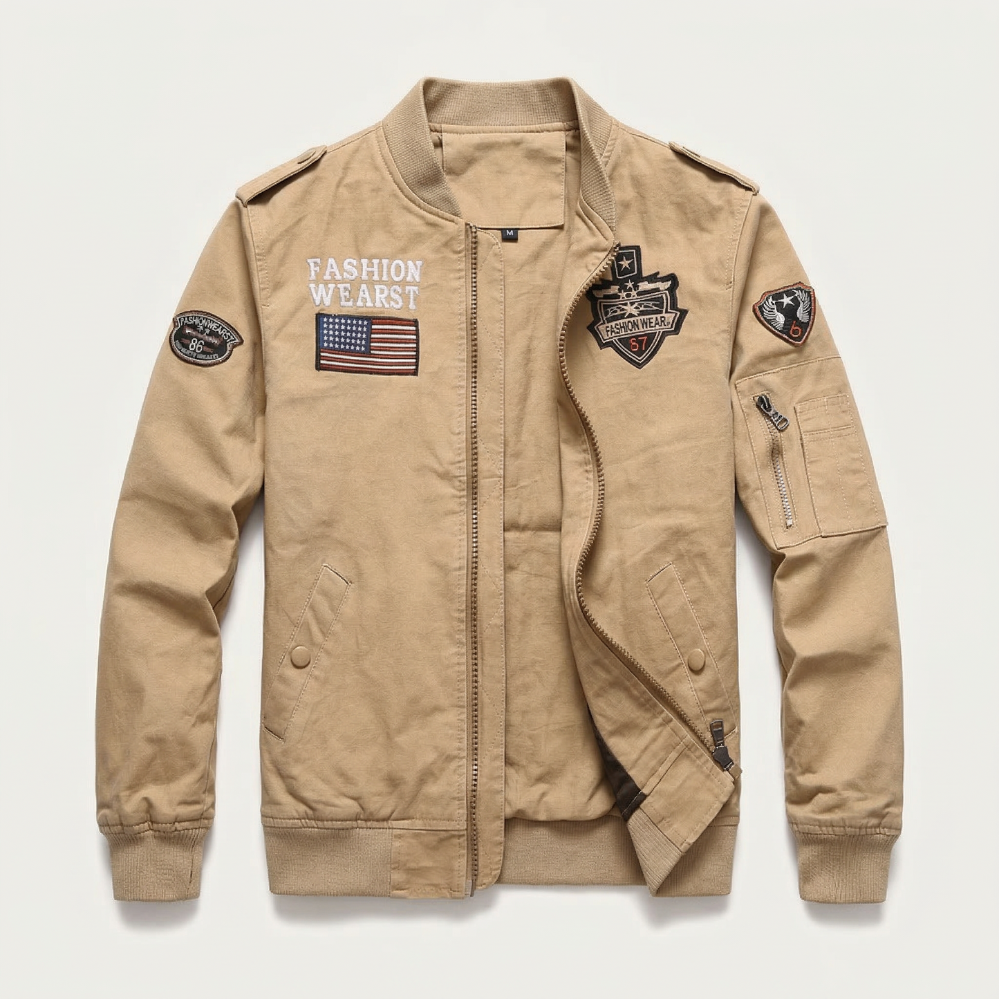 Men’s Bomber Jacket – Zip-Front Patch Design