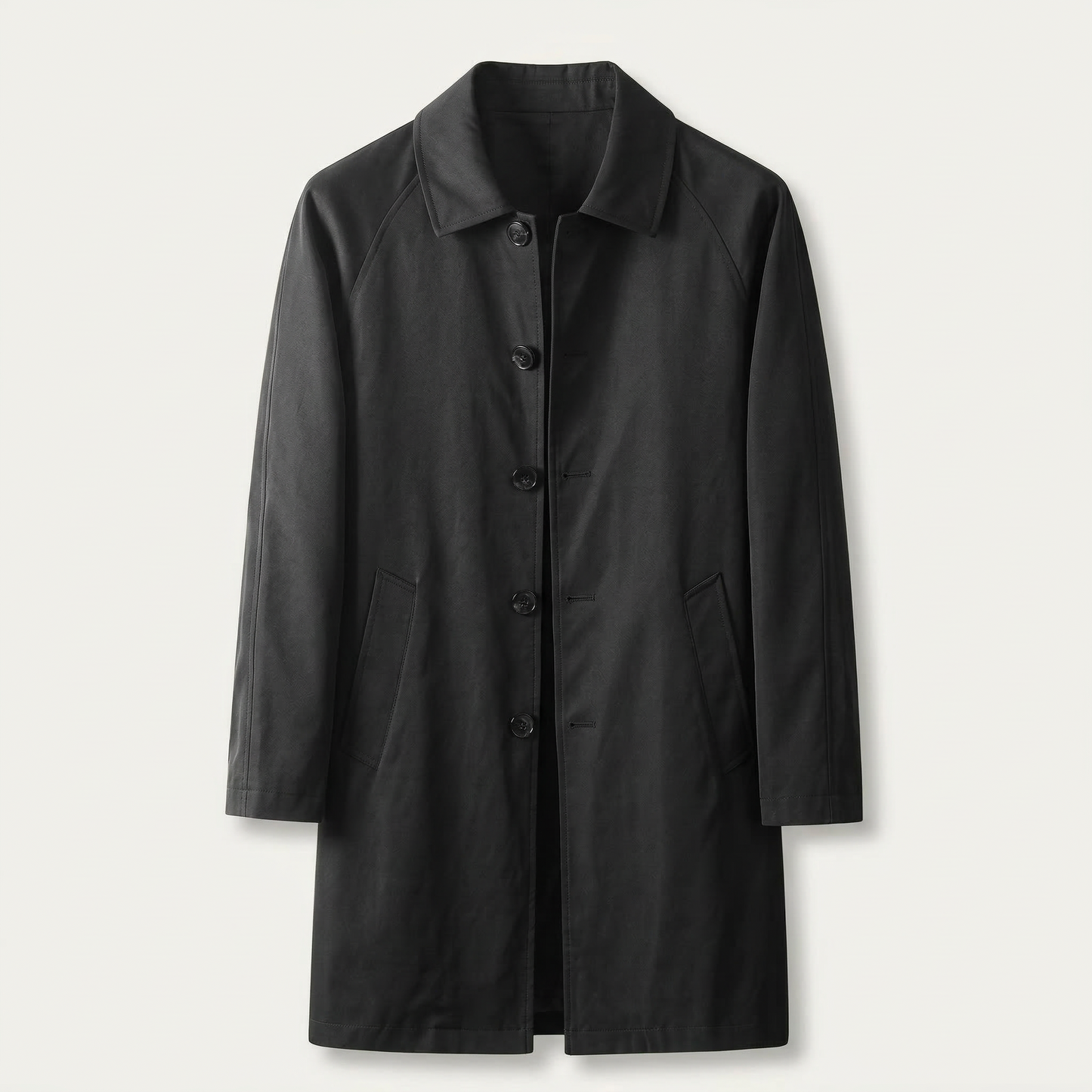 Men’s Long Coat – Button-Front Collared Design