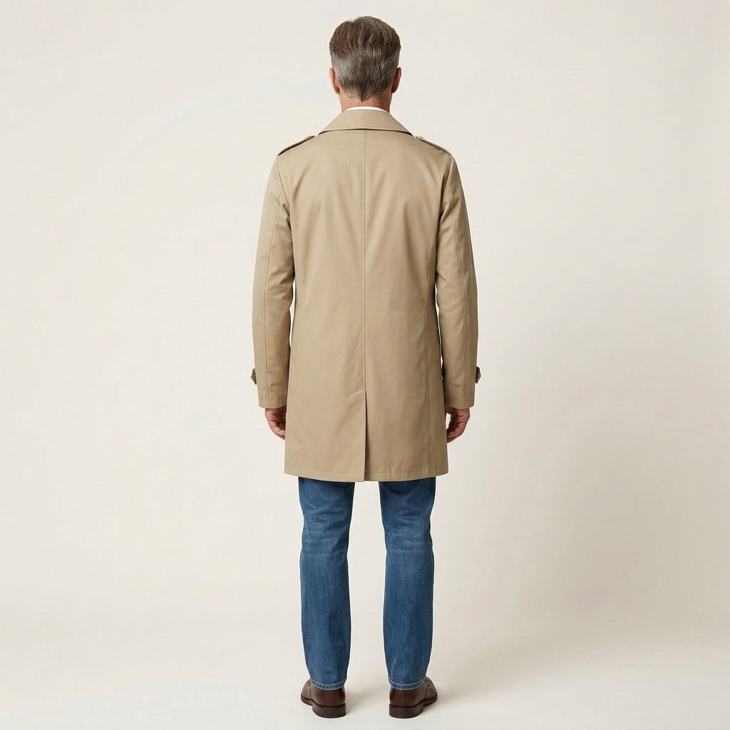 Men’s Trench Coat – Collared Button-Front Design