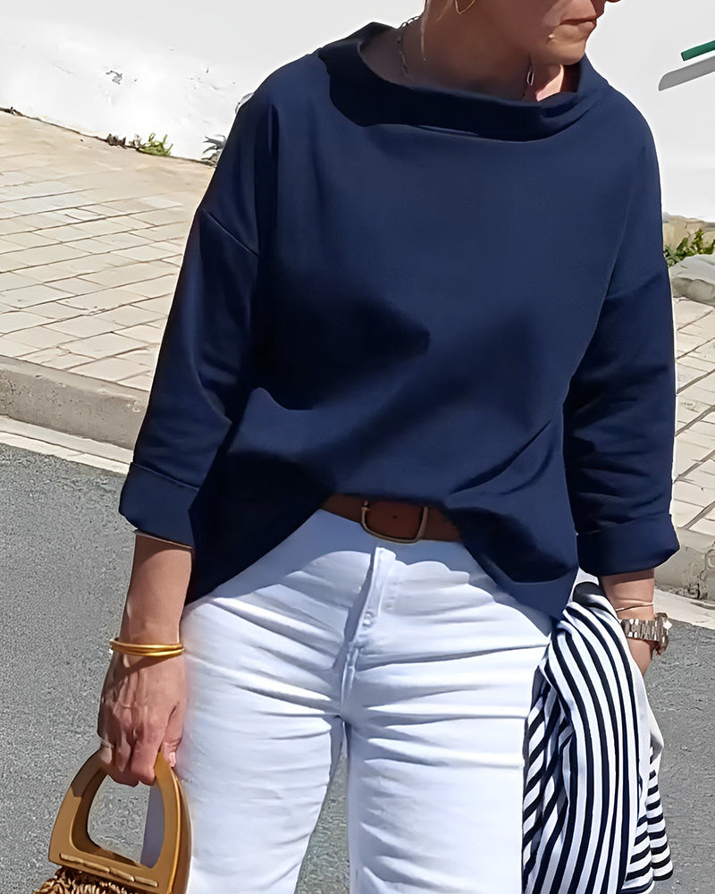 Elégant chemisier à manches 3/4 avec encolure U-Boot pour femmes