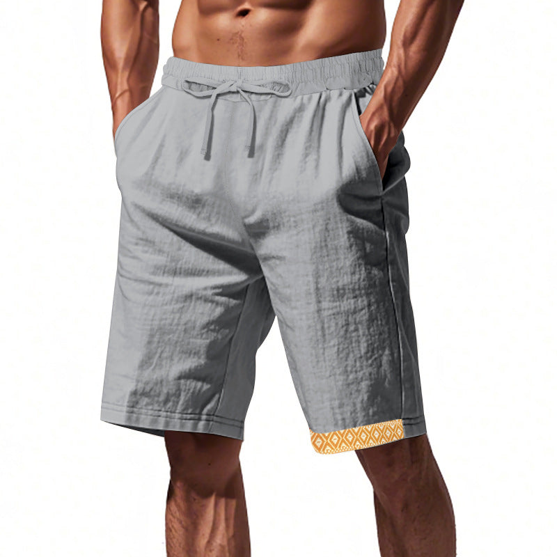 Men's Shorts – Loose Fit – Lightweight Linen – Adjustable Drawstring – Boho Hem Detail