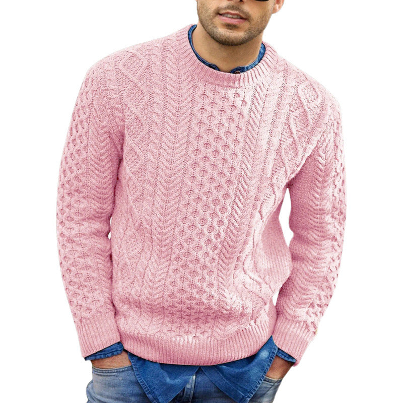 Suéter de Hombre de Punto Trenzado con Cuello Redondo | Clásico de Invierno