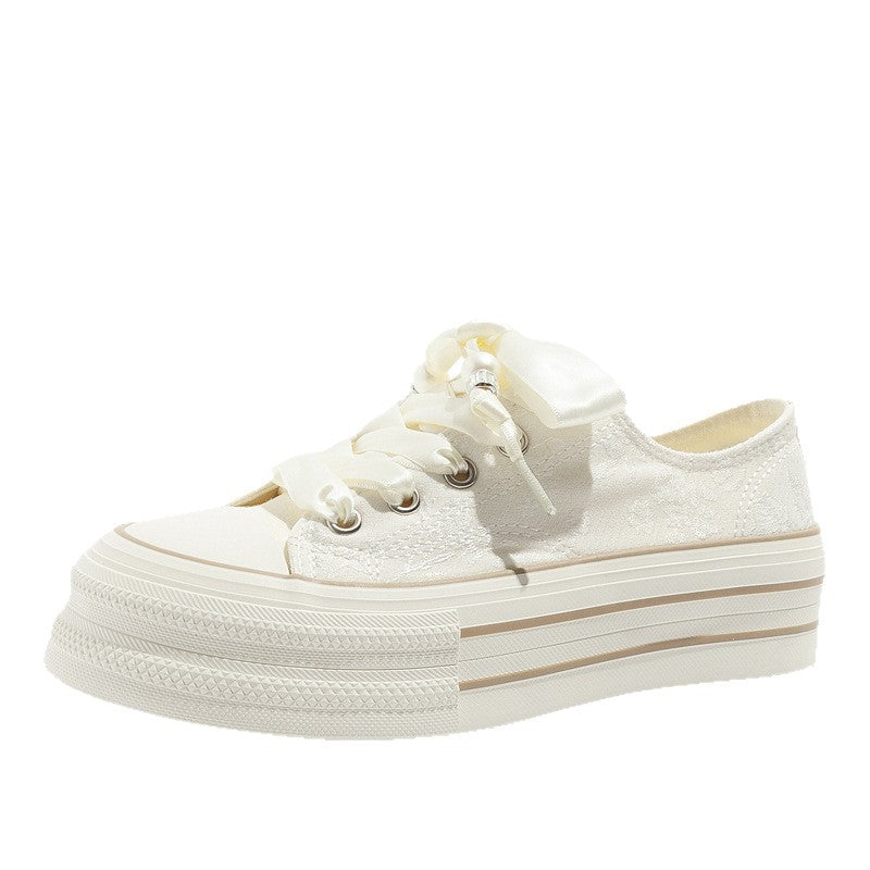 Helviana – Damen Plattform Sneaker Mit Satinschnürung