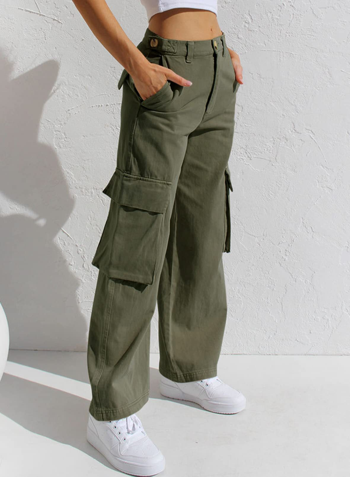 Jean cargo femme taille haute coupe droite durable tendance élégant – Pantalon utilitaire flatteur en denim pour tenues décontractées