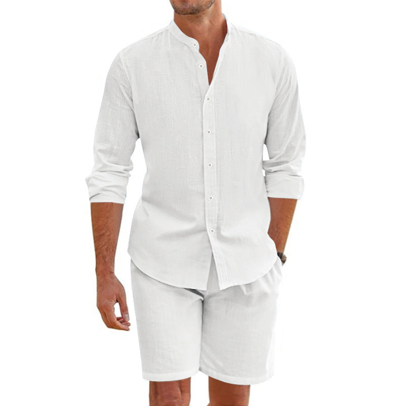 Men's Set – Airy Linen Blend – Relaxed Fit – Button-Up Shirt and Shorts