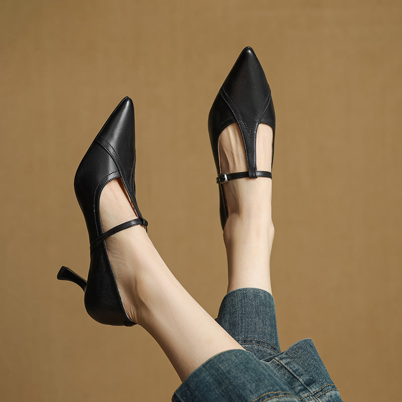 Nerea™ | Zapatos de tacón T de cuero elegantes