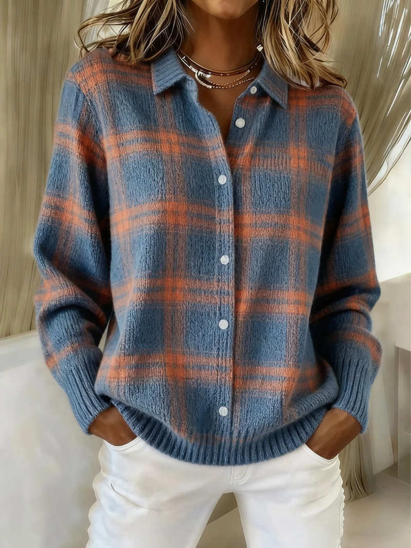 Mira™: blusa suave con estampado de cuadros, tejido suave tipo sudadera con capucha.