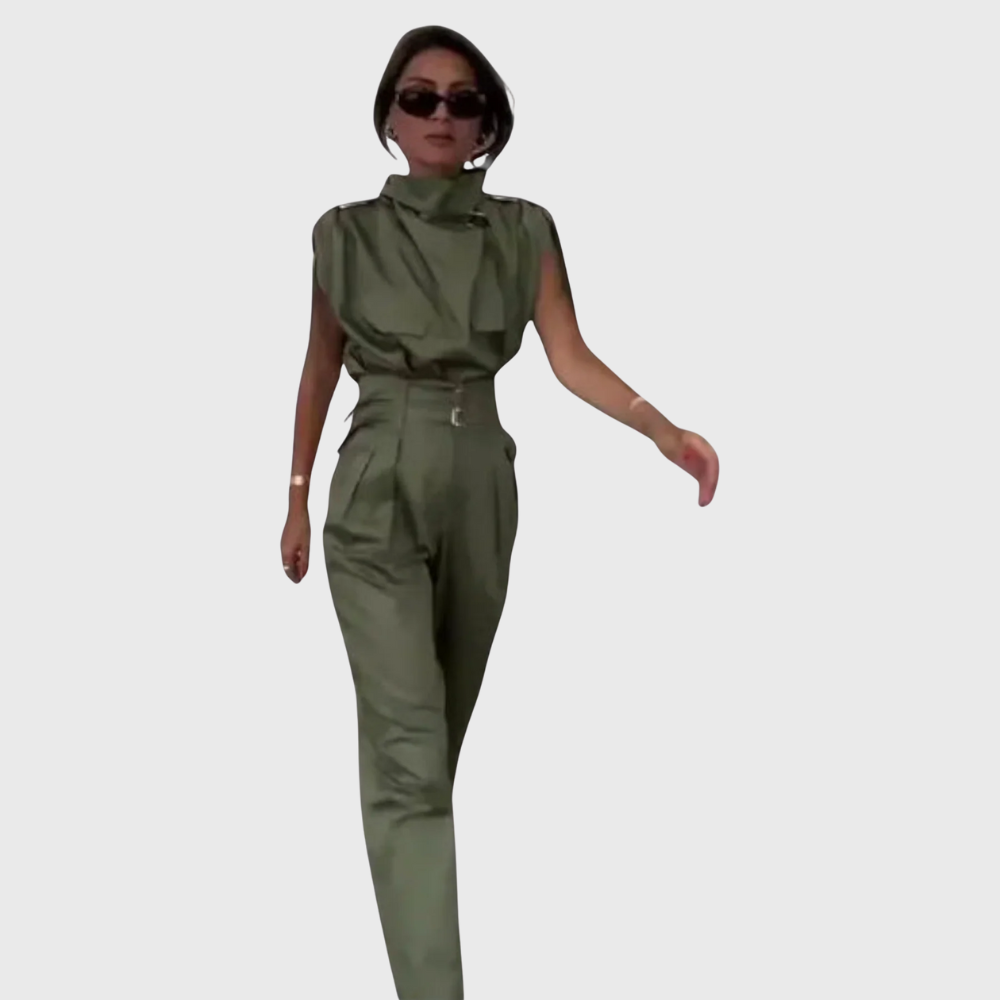 Poise - Belted Tie-Neck Jumpsuit