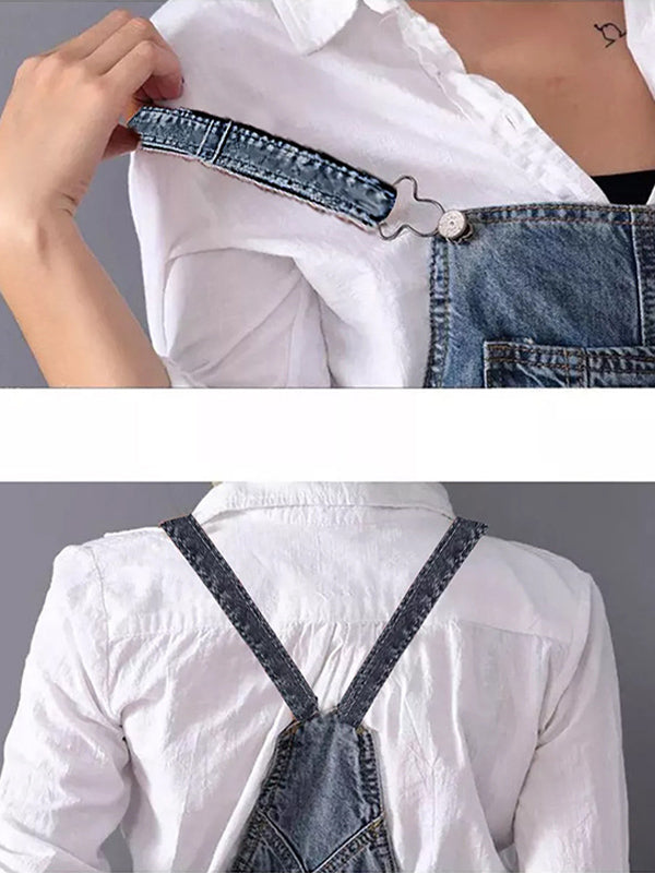 Rugslit Versleten Denim Dungaree Jurk 8