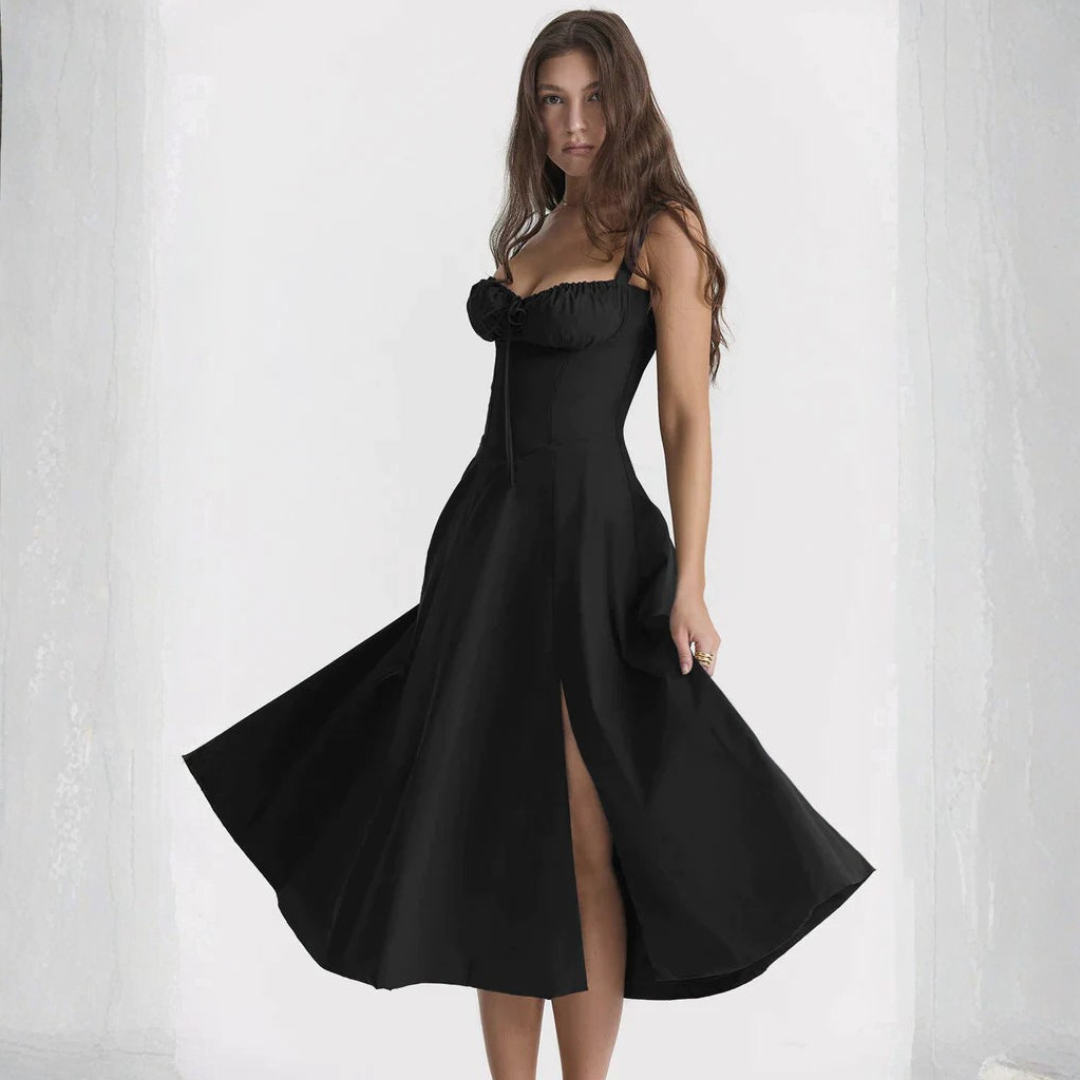 Ryan | Women Slip Dress Sweetheart Neck Spaghetti Straps Side Slit Front Tie